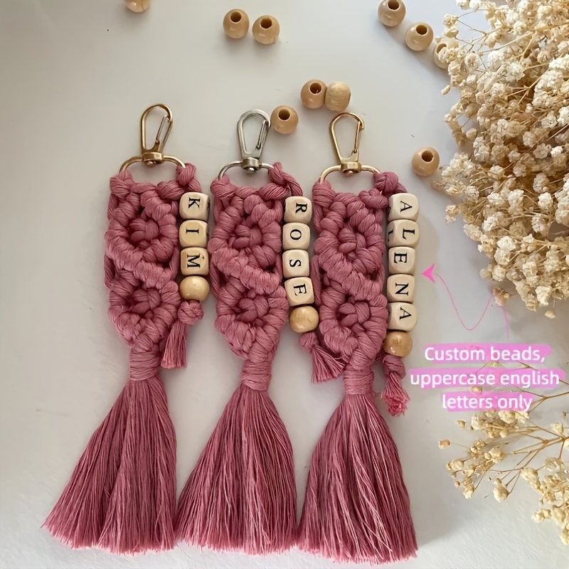 1pc Custom Name Keychain, Personalized Macrame Bohemia Bag Charm, Personalized Wedding Macrame Keychain, Bridesmaid Gift, Mother Gift, Gift