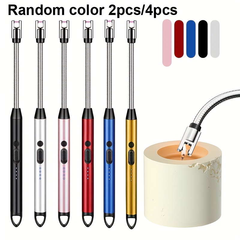 2 li/4 lü USB Şarj Edilebilir Güvenlik Kilidi Rüzgar Geçirmez Alevsiz Yay Tasarımlı LED Pil Göstergeli Mum ve Dış Mekan Kullanımı İçin Çakmak