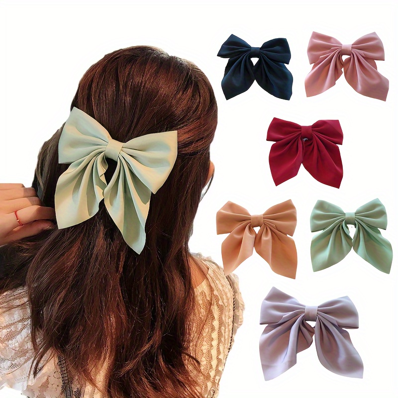 

7pcs Elegant Solid Color Large Bow Hair Clips, Timeless Classic Fabric Butterfly Design Hair Accessories For Ladies, Ideal Perfect For Daily Wear