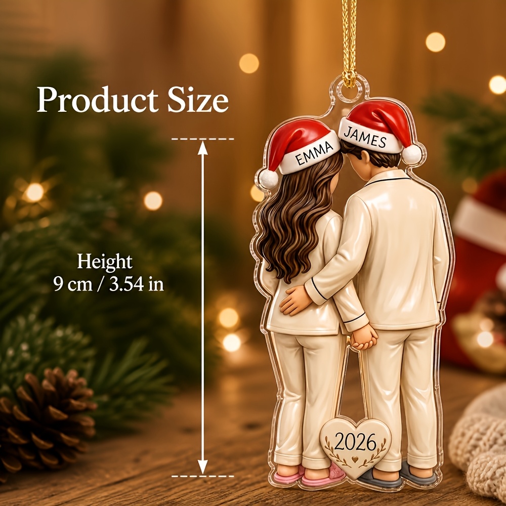 TEMU 2d Flat, Personalized Couple's Bohemian Tale Acrylic Christmas Ornament - Custom Name/ Hanging Pendant Suitable For Him/her, Add-a-name Gift For
