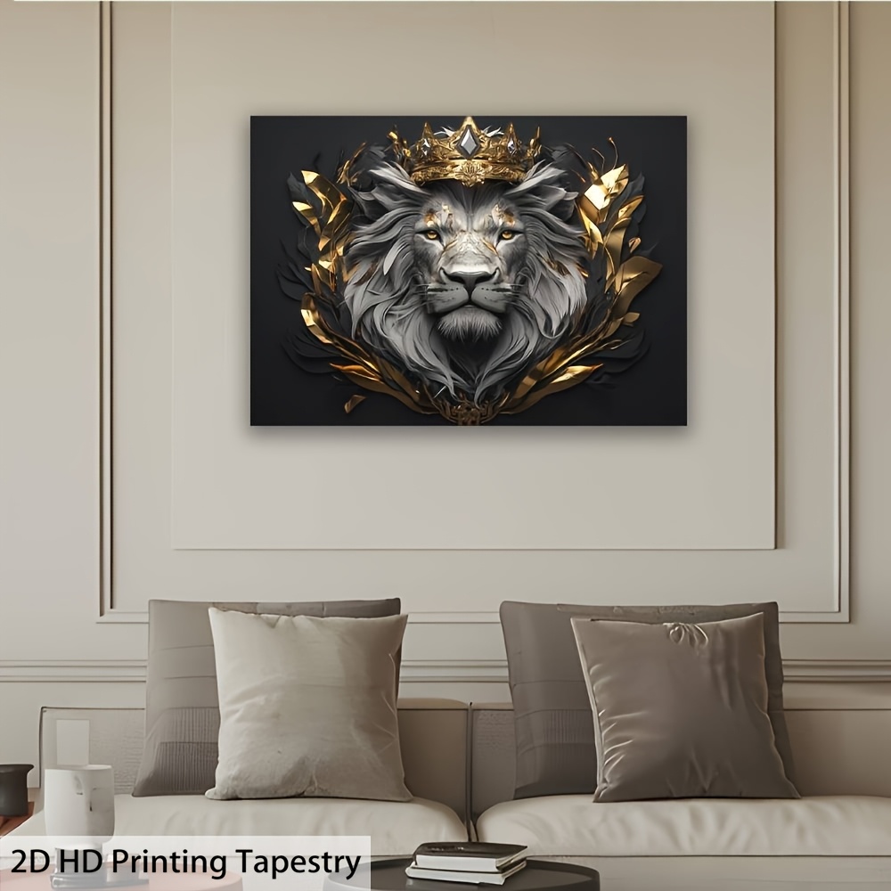 Majestätischer Löwe Mit Krone Wandteppich Für Wohnzimmer Deko_voghion.com