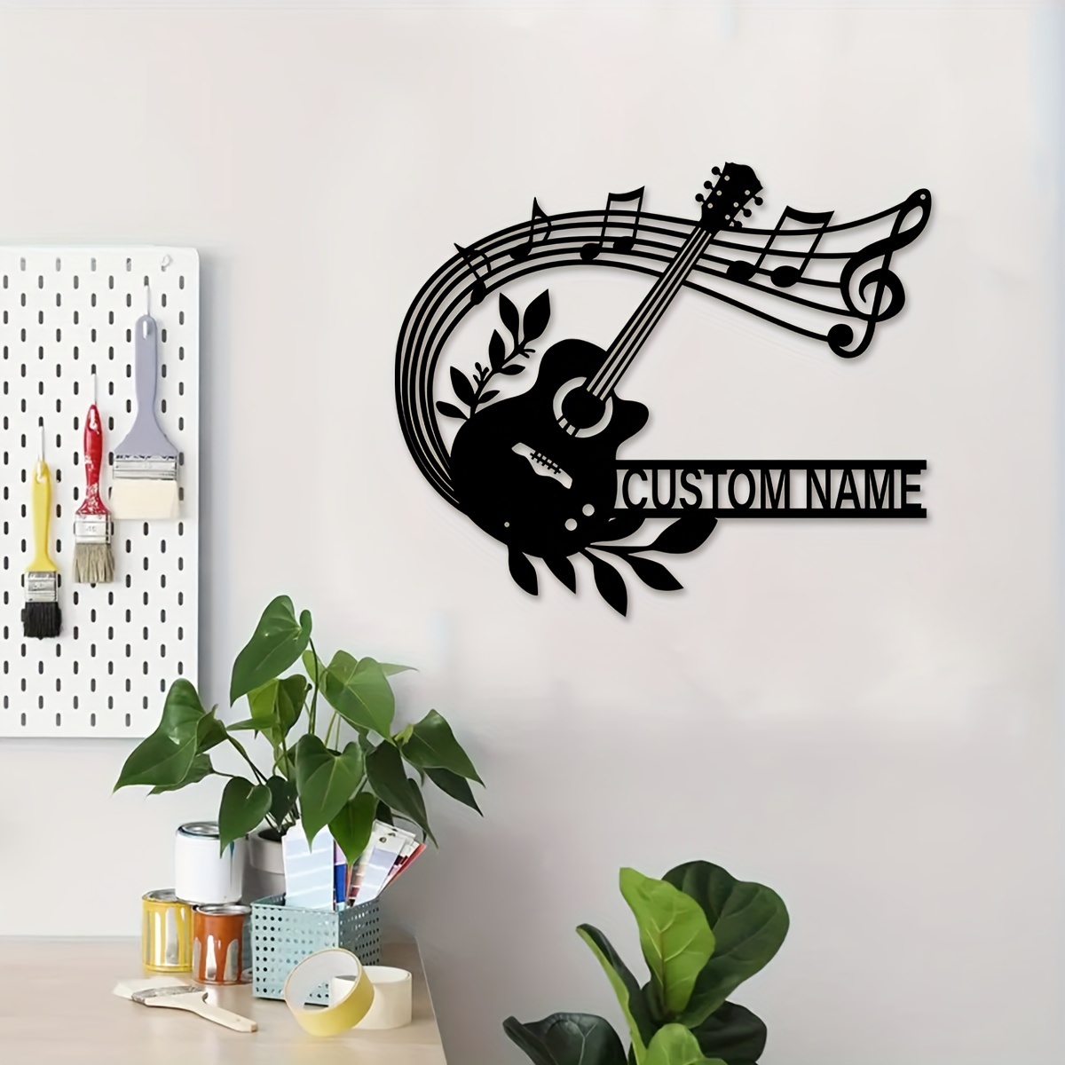 

1pc Personalized Bohemian Style Metal Guitar Music Wall Decor With Hooks For Living Room Wall Mount