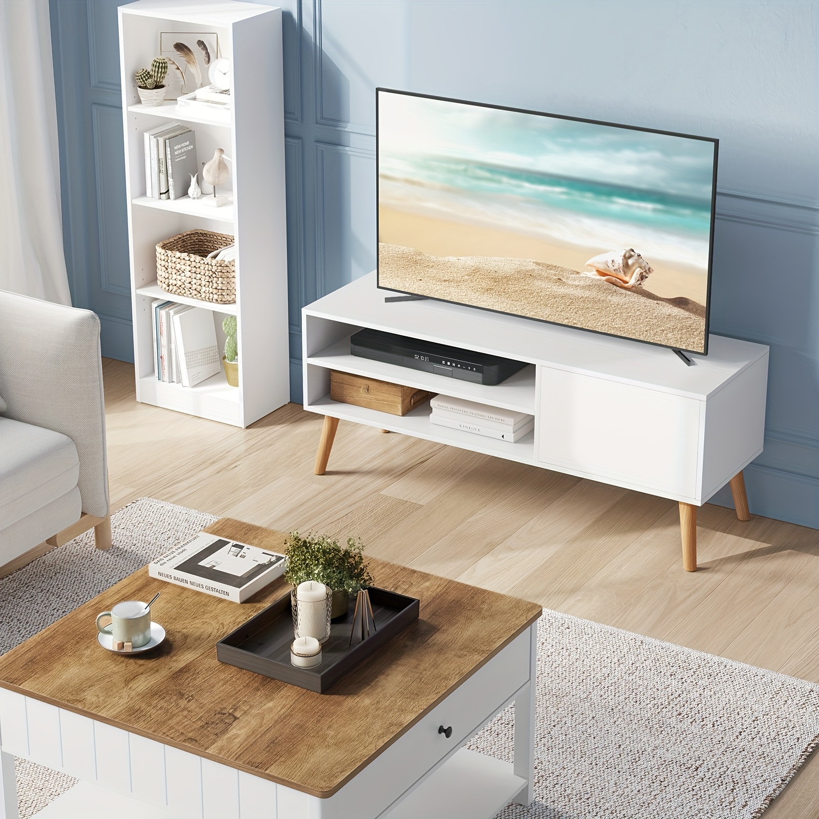 E-shop TV-Einheit, 120cm Breiter TV-Schrank für Fernseher bis zu 55 Zoll, Unterhaltungszentrum, Moderne TV-Konsole für Wohnzimmer und Schlafzimmer