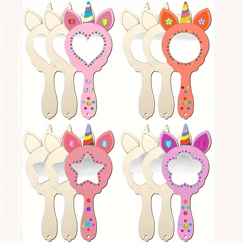 

12pcs Unicorn Diy Wooden Mirrors For - -painted & , , No Battery Needed