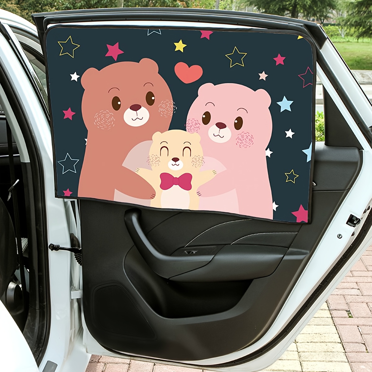 [cartoon Double-layer Sunshade] 1pc Car Rear Front Driver And Passenger Universal Car Sunshade Interior Sun Protection Heat Insulation Double-layer Sunshade Automatic Retractable Car Curtain