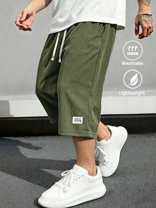 mens spring summer lightweight breathable capri corduroy pants elastic waistband with drawstring adjustable design suitable for home outdoor and play scenes