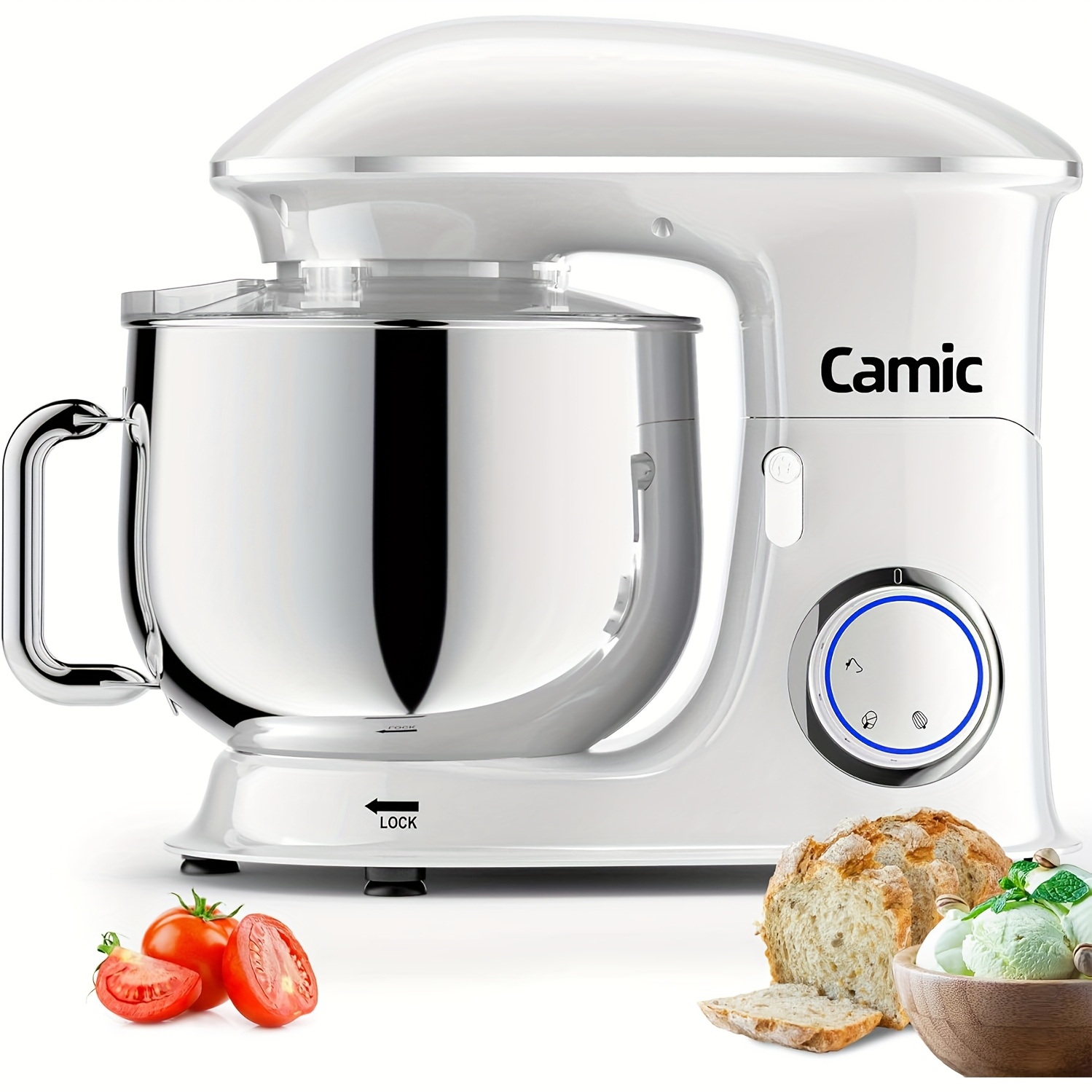 Camic Stand Mixer, Electric Kitchen Mixer With 8l Bowl, 1500w 6+p Speed Tilt-head Stand Mixer With Dough Hook, Wire Whip & Beater, For Most Home Cooks