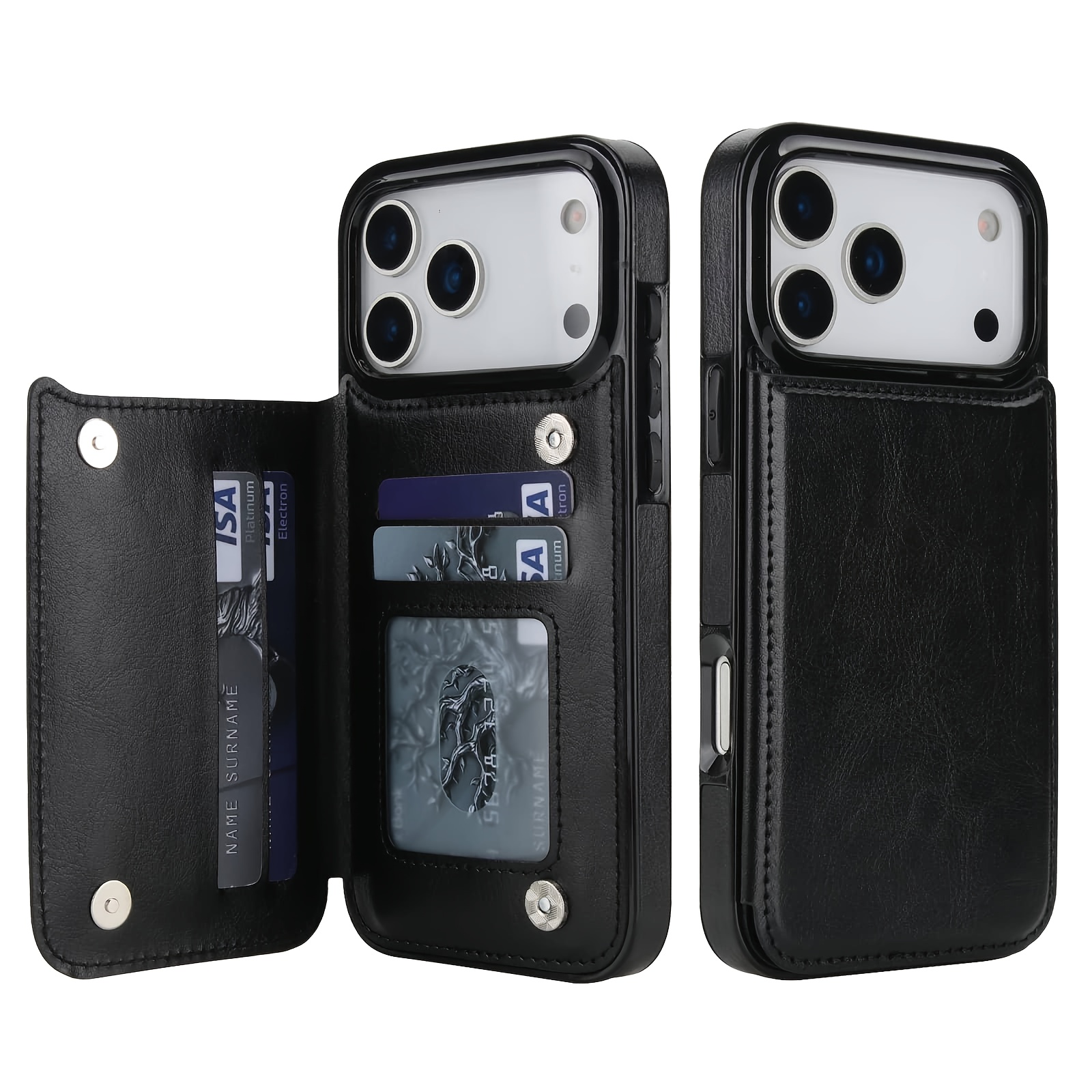 TEMU Phone Case - For Iphone 17 Pro Max 17 Air Wallet Case Featuring A Card Holder, Made Of Faux Leather With A Kickstand, Card Slots, Double Magnetic Clasp, And A Sturdy Shockproof Cover