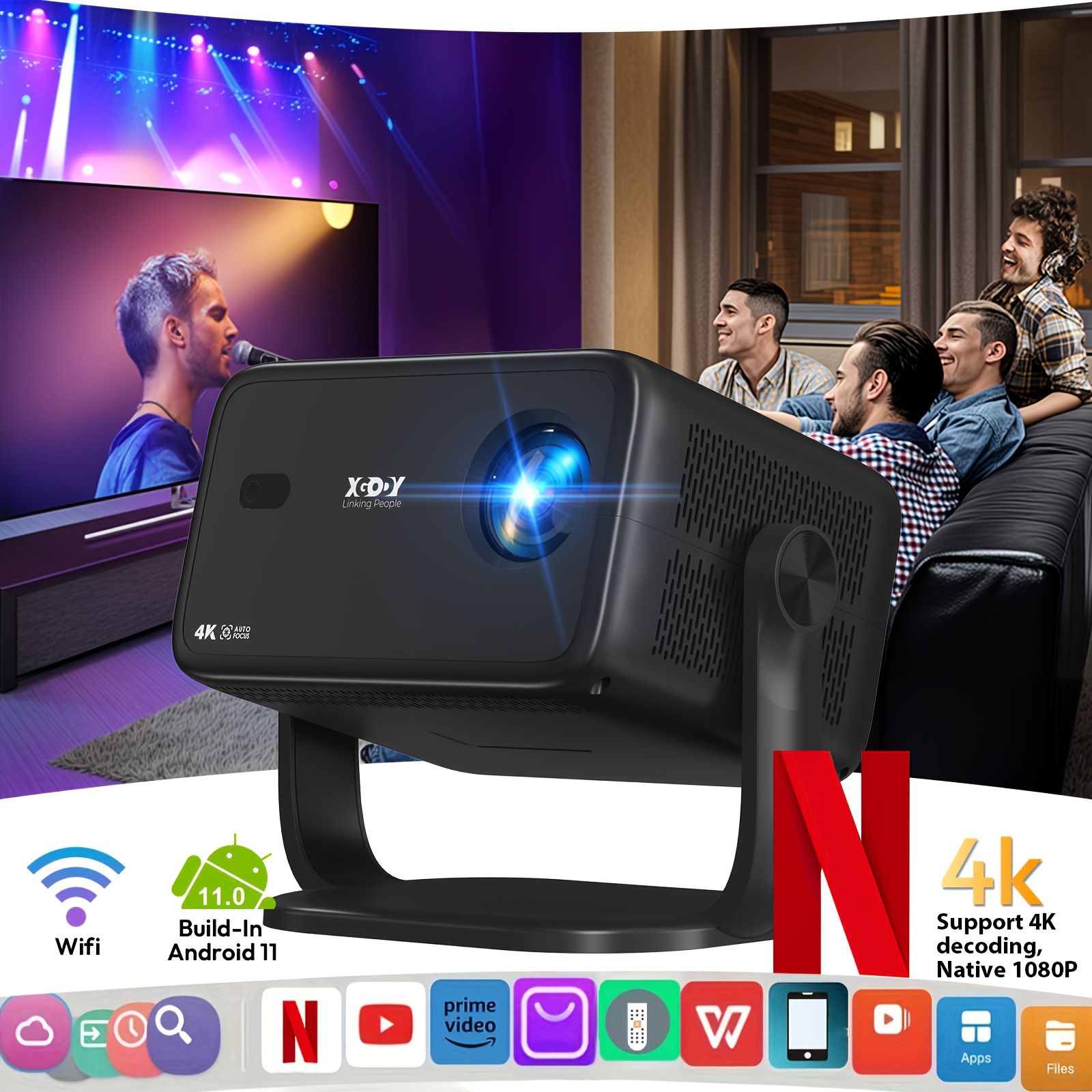 E-shop XGODY Neuer Full HD Projektor, 510 ANSI Lumen, Auflösung 1920X1080P, Unterstützt 4K, 11.0, Wifi 5G, USB HD TV, Heimkino
