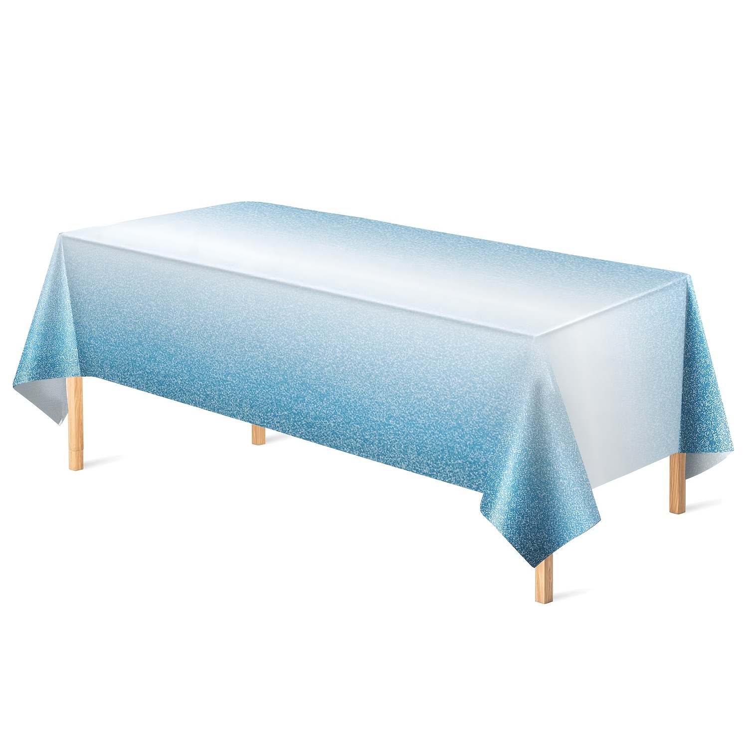 TEMU 1pc Blue White Glitter Gradient Disposable Tablecloth, Tone Fine Glitter From Deep To Light, Suitable For Ice And Snow Themed Parties, Dessert
