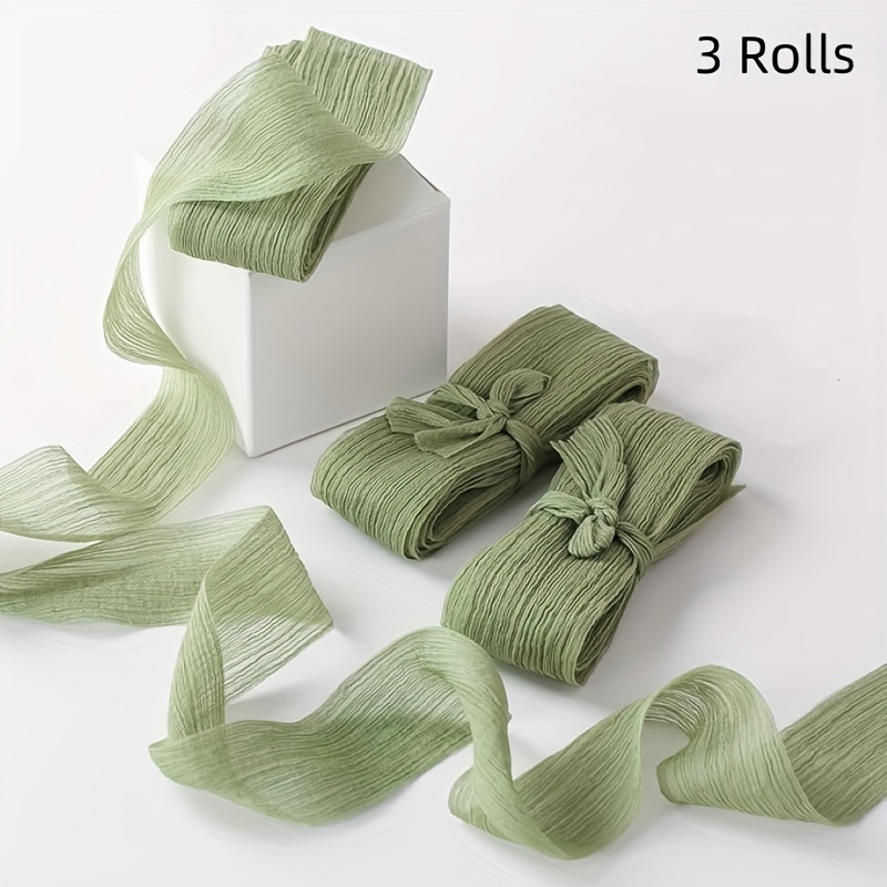 Image of 1 Set Of 3 Rolls Multicolor Ribbon Pleated Chiffon 4cm/1.57 Inch Handmade Tulle Fabric Ribbon For Bouquet Wedding Decoration Gift Packaging 5 Meters Long