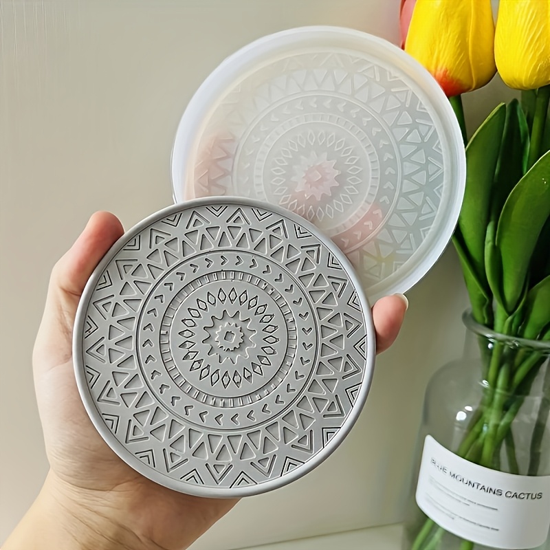 

1pc Silicone Coaster Mold, Round Patterned Resin Casting Mold For Diy Handmade Cement And Plaster Crafts