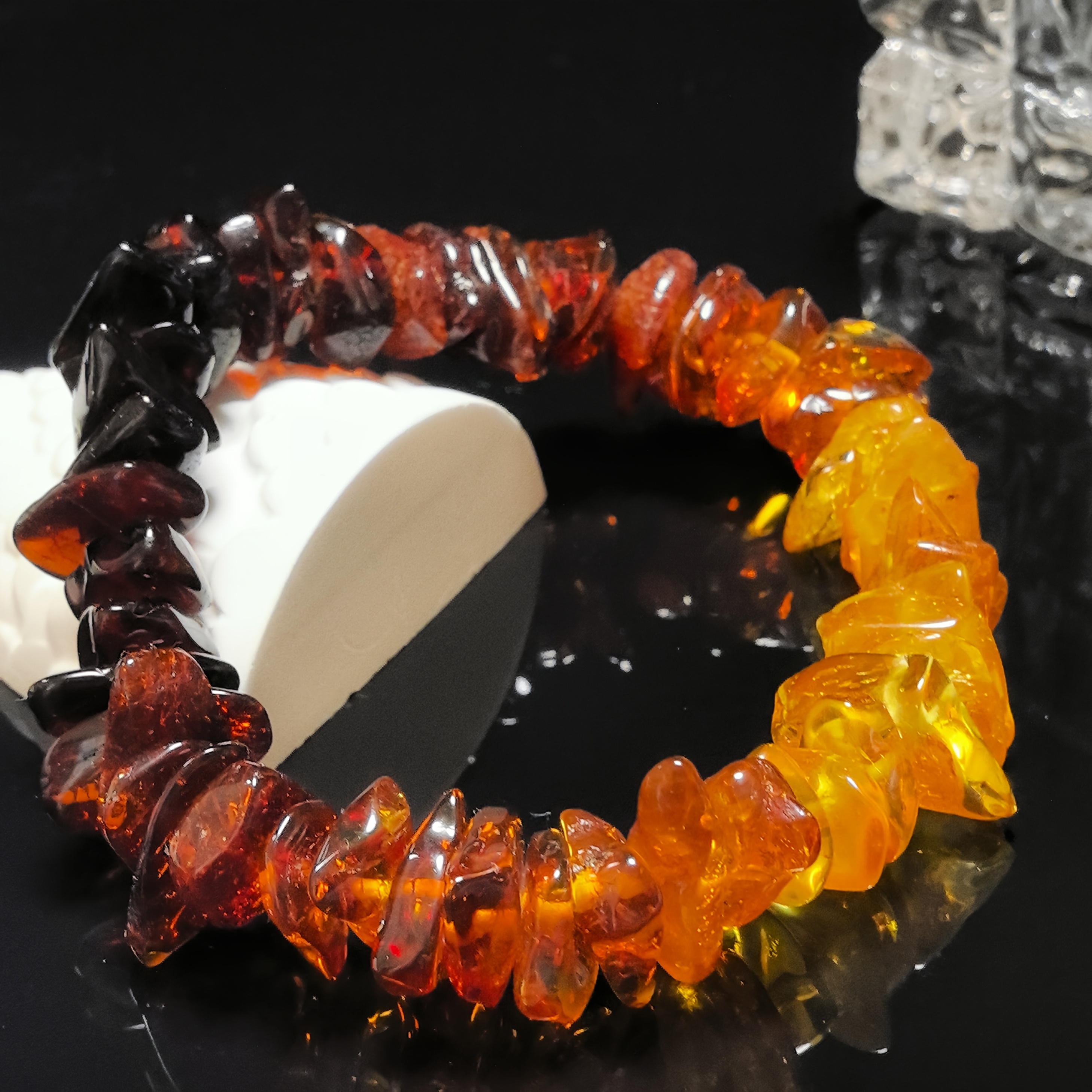 E-shop Natürliches Bernstein Elastisches Armband, Böhmischer Stil Natürlicher Hochwertiger Sonnenuntergang Farbverlauf Bernstein, Splitter Bernstein
