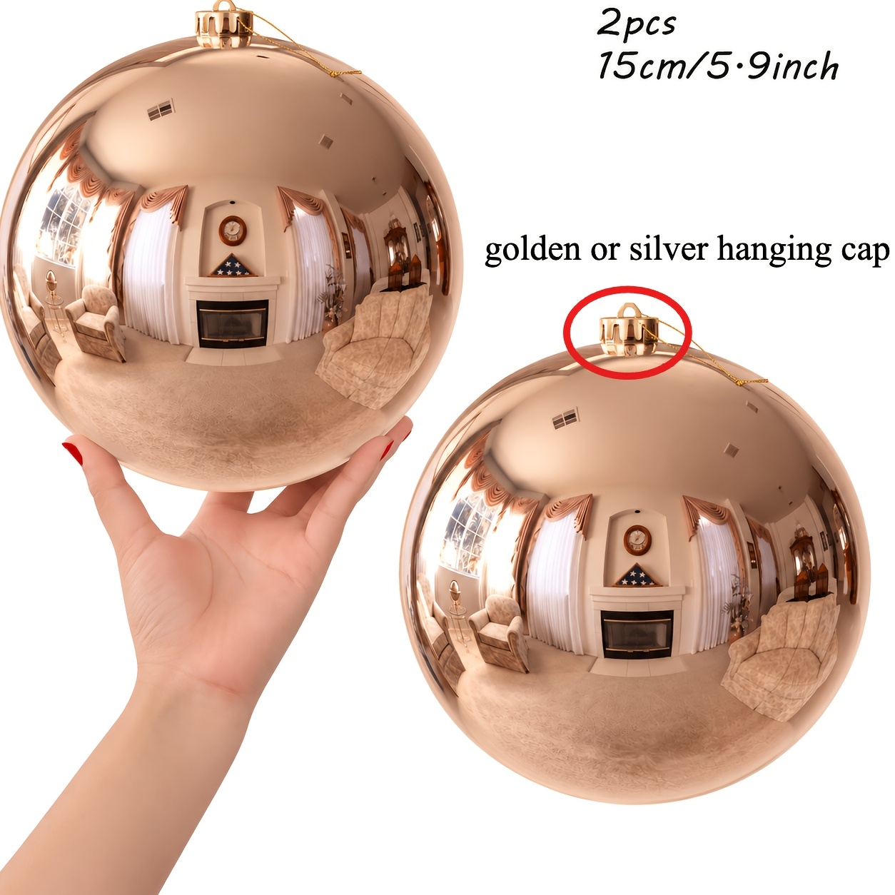 TEMU 2pcs, Large 6-inch/15cm Champagne Christmas Ball Ornaments, Plastic Ball Decorations With Hanging /ring, Suitable For Indoor And Outdoor