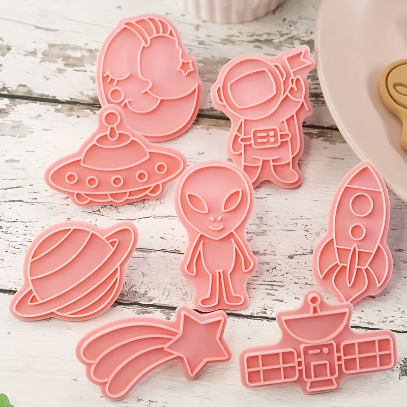 

8pcs Space-themed Cookie Cutter Set - Pink Plastic Baking Molds For Fun ' Snacks, Includes Astronaut, , Rocket & More - Essential Kitchen Tools For , Cookie Decorating Supplies