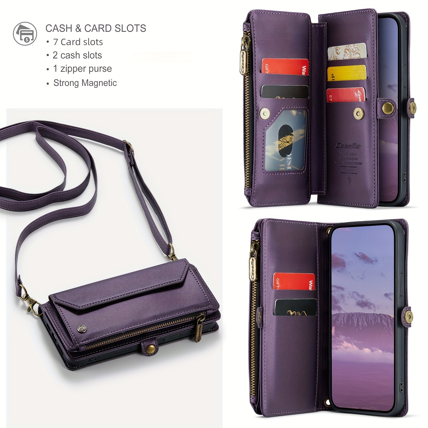 TEMU Étui de téléphone : CASEME bandoulière pour iPhone 15 14 13 12 11 Pro XS Max XR SE 2022, étui portefeuille avec protection RFID, porte-cartes