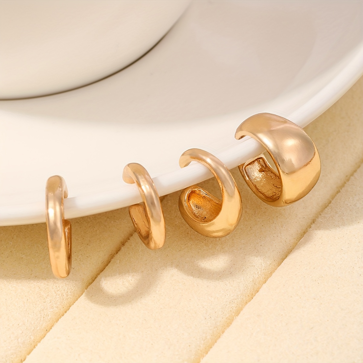 4pcs Non Piercing Clip On Earrings Set Teardrop & C Shaped Versatile