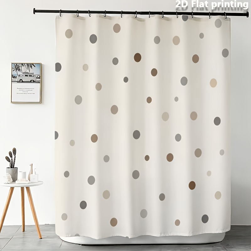 TEMU 2d Flat, 1pc Morandi Milk Tea Polka Dot Minimalist Style Printed Shower Curtain, Featuring A Creamy Base With Scattered Low- Polka Dots Of