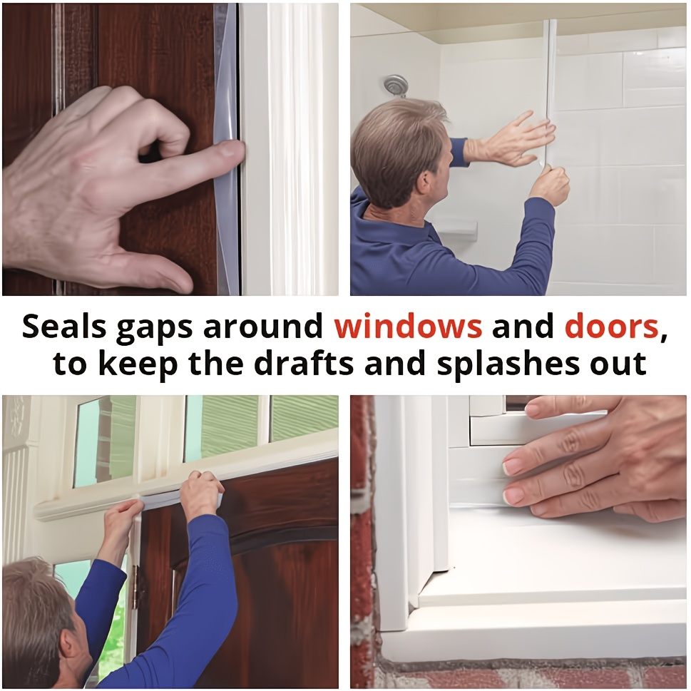 TEMU 1pc 78.7 Inch Self-adhesive Clear Silicone Seal Strip, Flexible Door Window Weather Stripping, Windproof Waterproof Door Bottom Sealer For