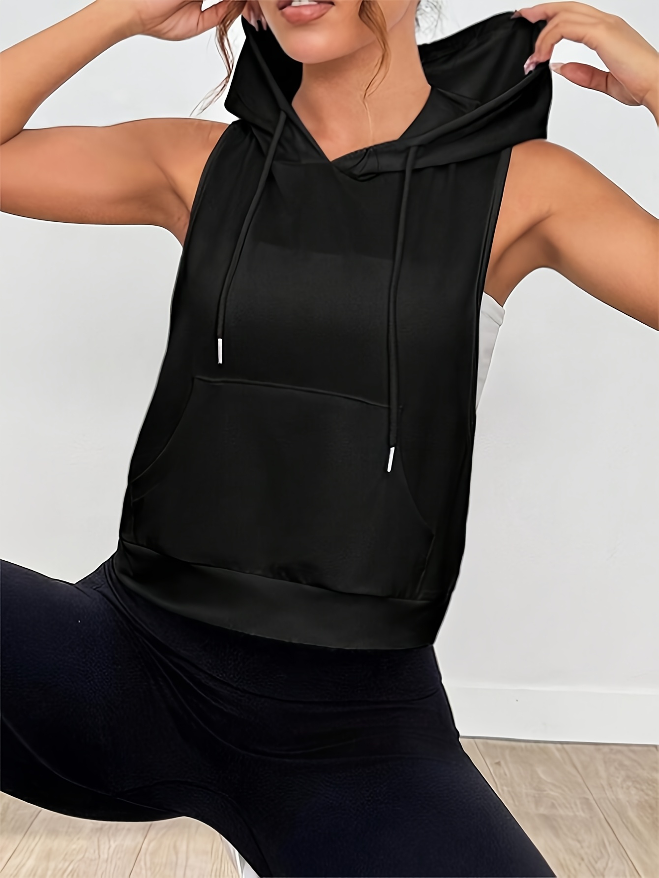 womens white sleeveless hoodie stylish athletic pullover