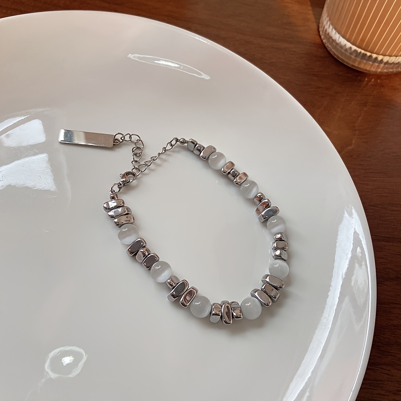 TEMU Pulsera de 1 pieza con apliques de piedra de plateada irregular, que decolora, estilo moderno, accesorio de pulsera multifuncional de hip-hop