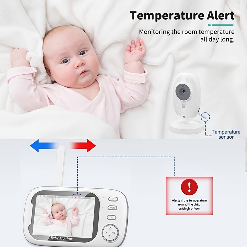 720P HD Monitor with an 8.89cm LCD Screen, 274.32m Wireless Transmission Range, Automatic Night Vision, Two-way Audio, Temperature Sensor, 8 Lullabies, USB Charging Design, 1 Camera + 1 Display Unit. Suitable for Home Security and Pet Monitoring.