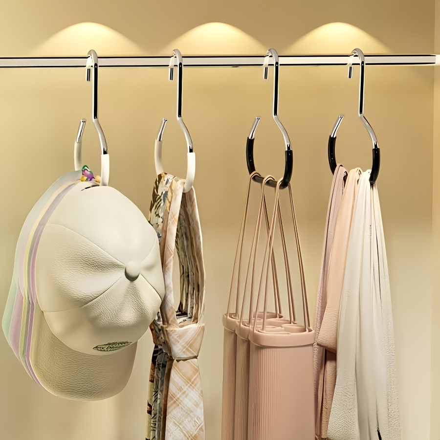 TEMU 4pcs Fashion Metal Hat Storage Hook, With Easy-to-install Wall-mounted Multi-functional Organizer, Suitable For Baseball Caps, Scarves, And