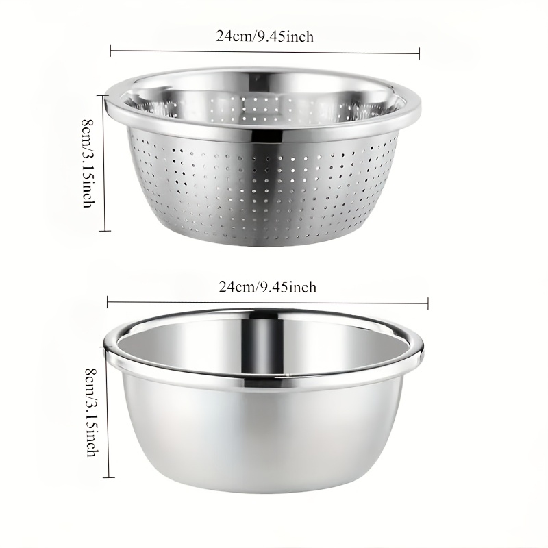 TEMU 2pcs Stainless Steel Filter Bowl Set - Colander And Mixing Basin For Washing Veggies, Fruits, Rice & Draining Pasta, Extra-thick Large Capacity,
