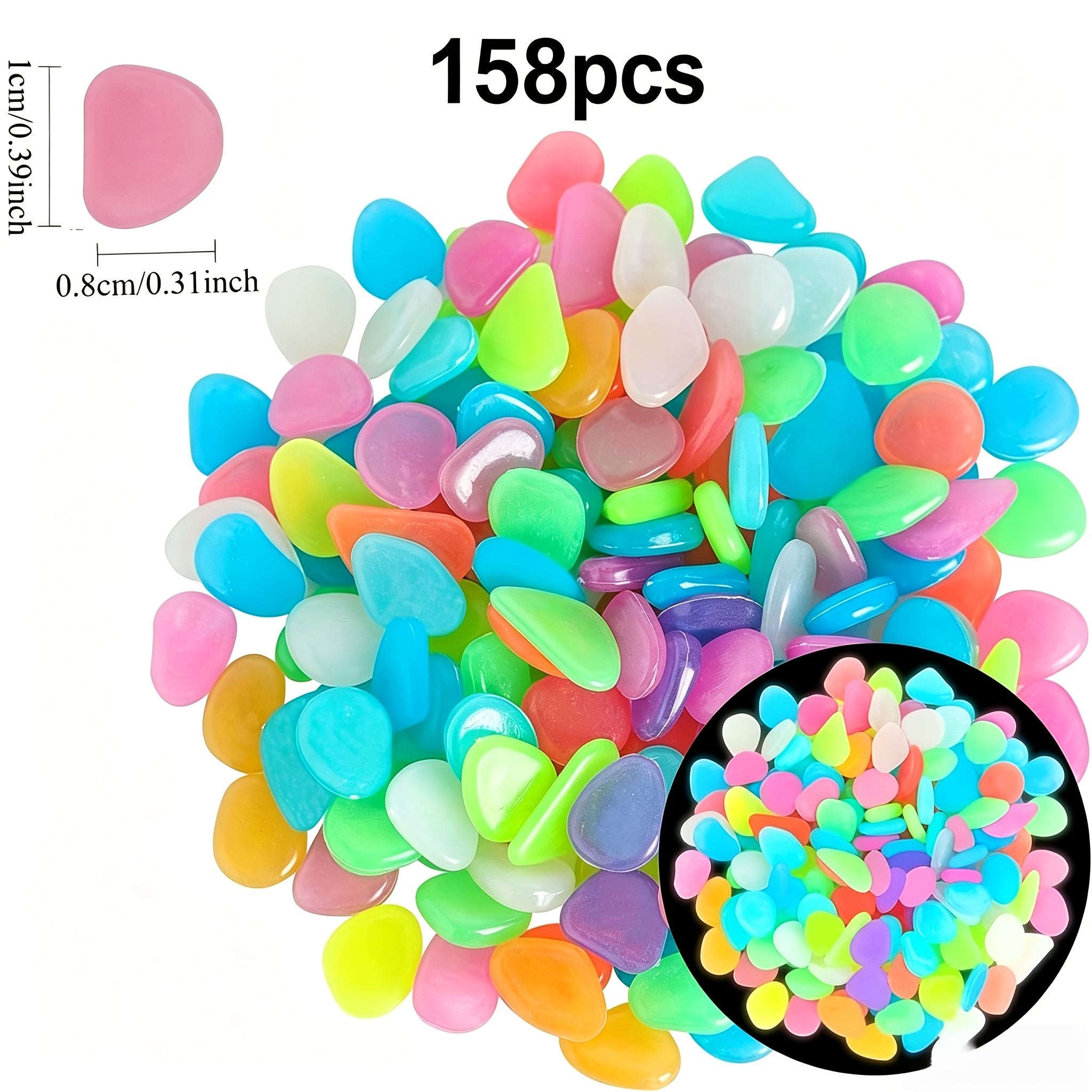 TEMU 158pcs/0.18lb Glow Stones, Approximately 80 Grams, With A Size Of 0.4 Inches. Mixed- Rock Decorations, Suitable For Aquariums, Fish Tanks,