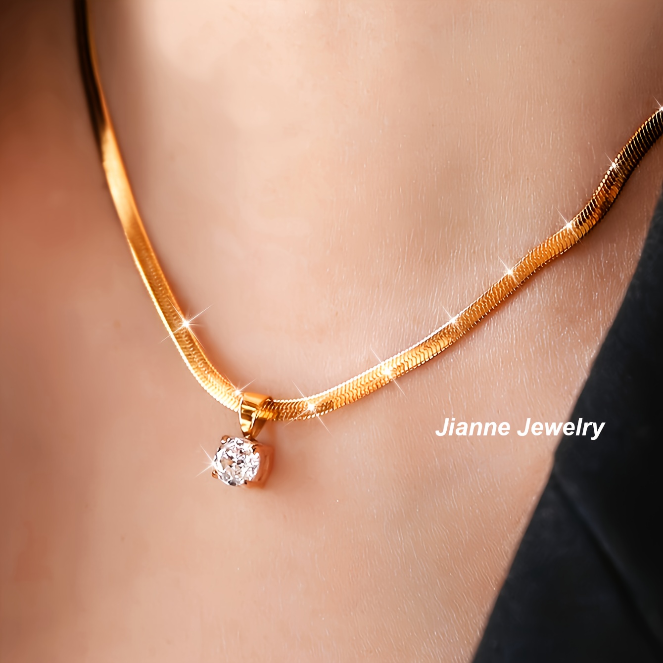 Luxury Stainless Steel Round Rhinestone Pendant Necklace | Elegant 18K Golden Plated Blade Chain with Synthetic Cubic Zirconia, Perfect for Daily Wear or Gifts, All Seasons