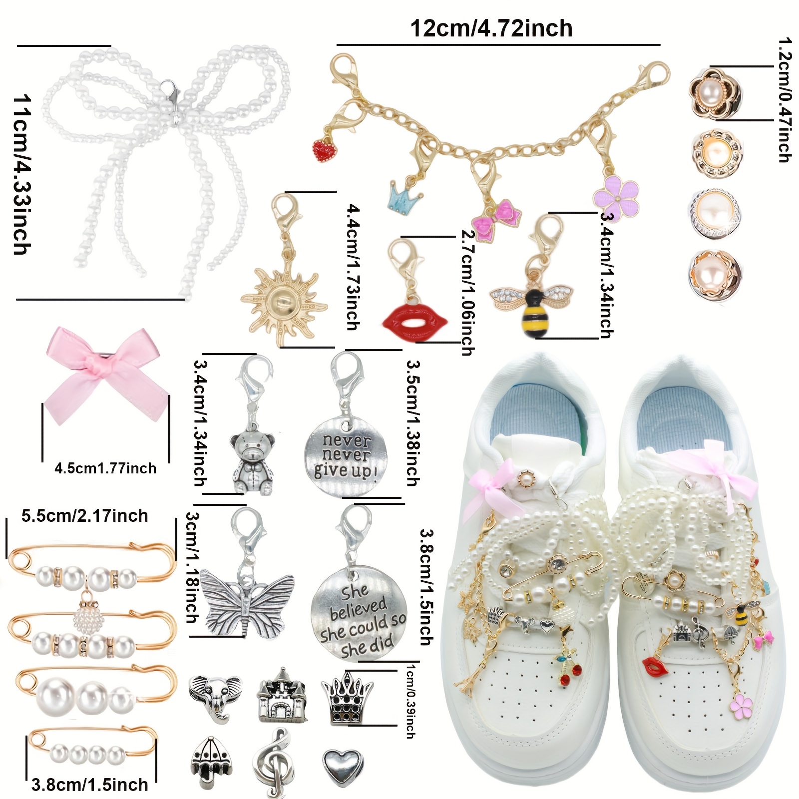 40pcs Set of Shoe Decorations Shoe Laces, Including  Bows/Clips/Pins/Charms, Shoe Decoration Beads And Shoe Decorations