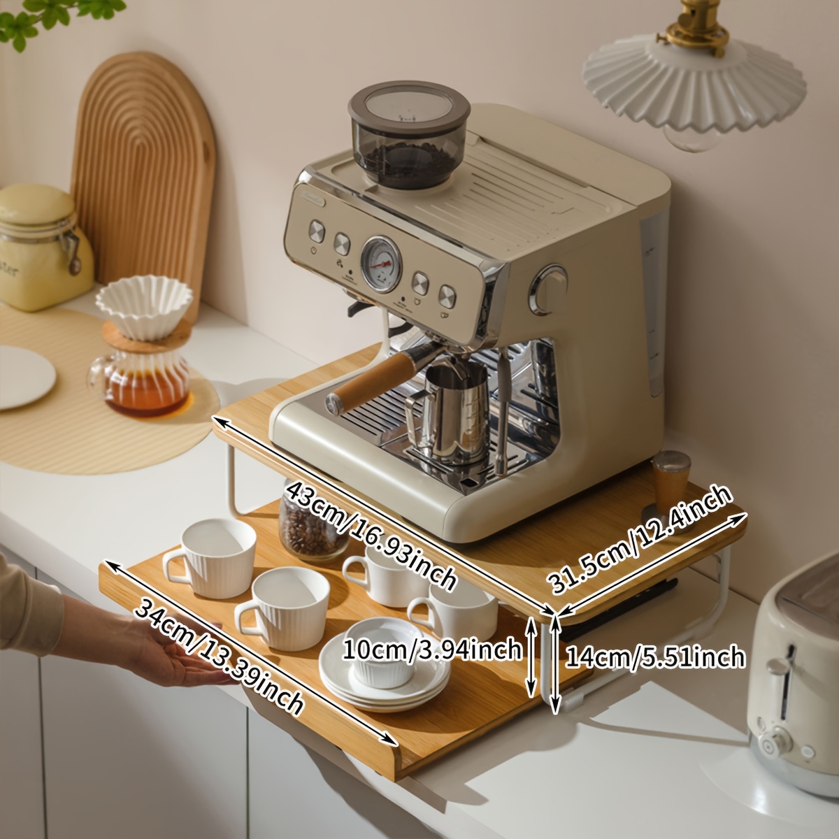 single piece solid wood coffee station countertop two tier versatile organizer for   or espresso machines expandable kitchen shelf for toasters or blenders space   standing shelf standing shelf