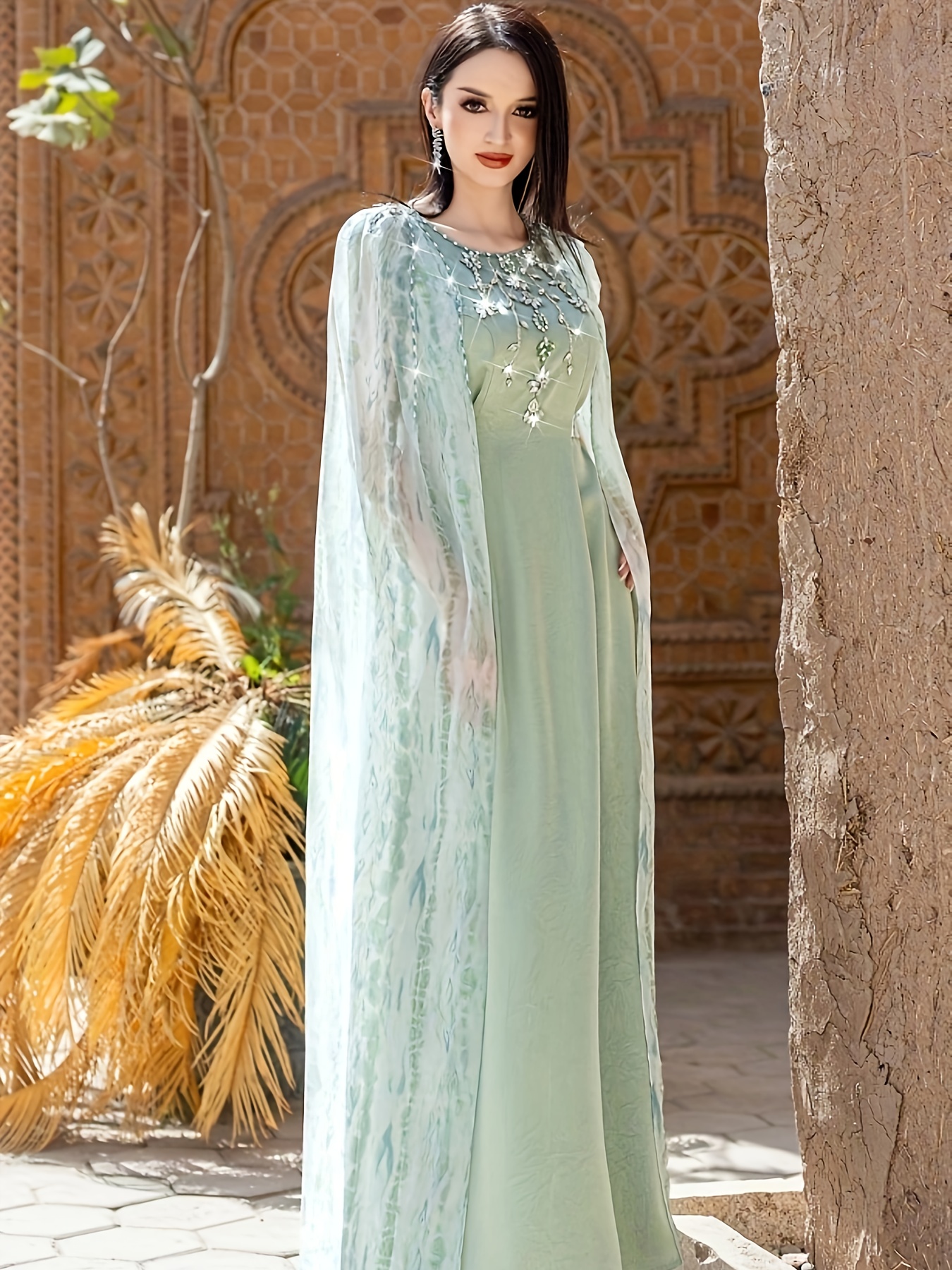 womens sleeveless embellished mint green gown Temu Pakistan