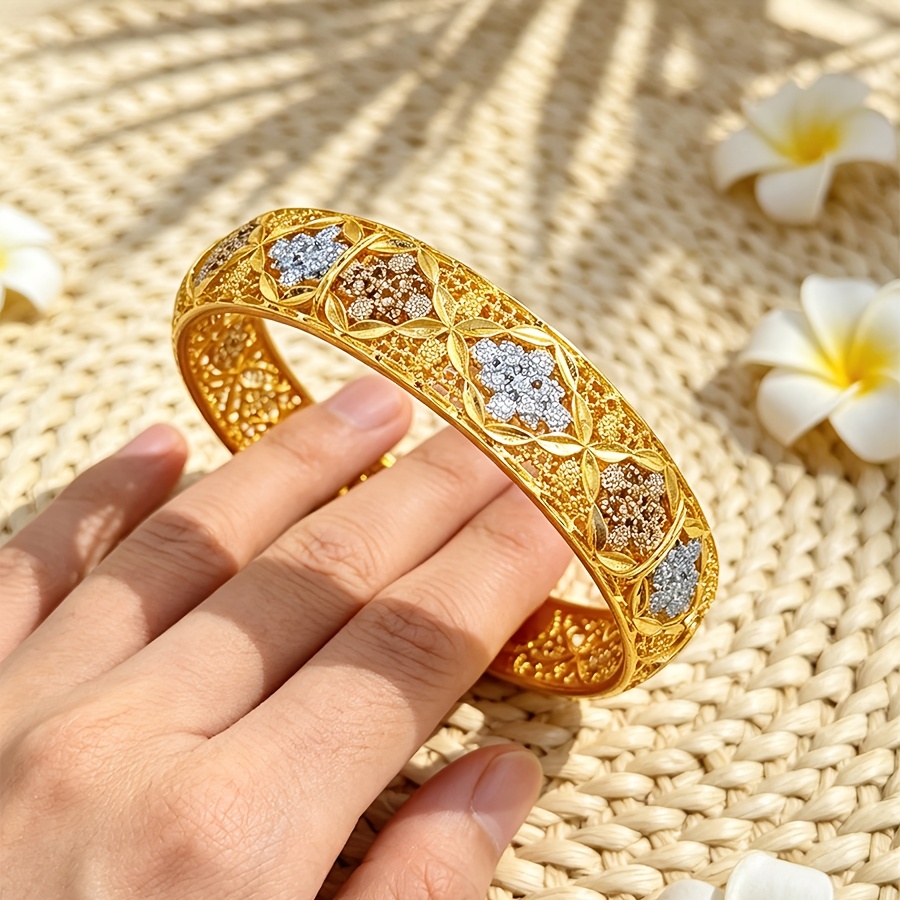 TEMU Vintage Middle Eastern Directional Dubai Hollowed Out Floral Bracelet Suitable For Women Brides To Wear , Dances, Parties