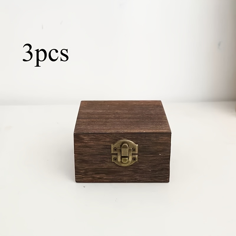 TEMU 3pcs Square Wooden Boxes, Natural Wood And Charcoal-colored Wooden Storage Containers, Jewelry Craft Desktop Rack Small Organizer Boxes, Small