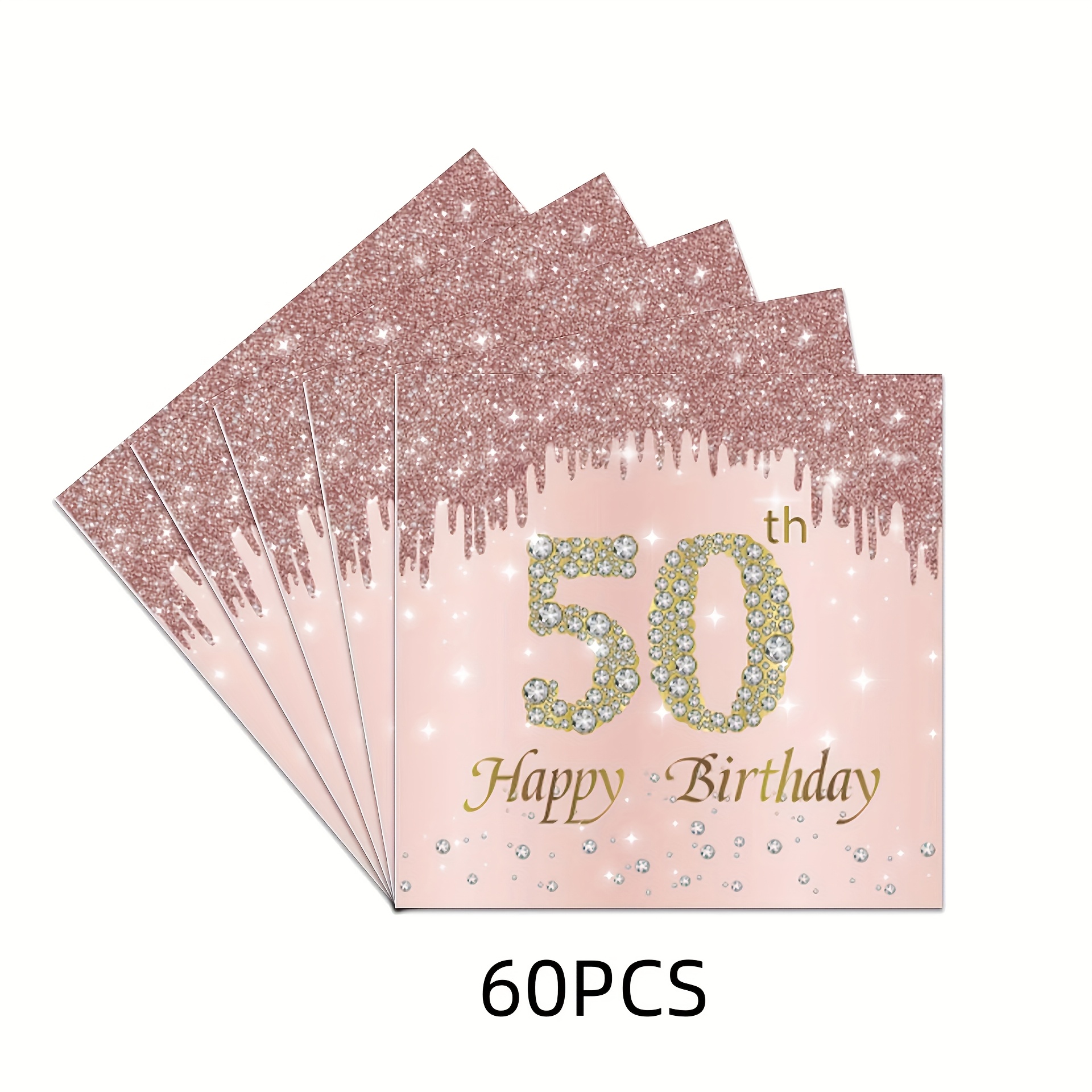 Image of 60pcs Of Pink Diamond Rose Golden Themed Disposable Napkins, Perfect For A 50th Birthday Celebration Or Anniversary, Suitable For Women's Birthday Parties For Halloween、christmas