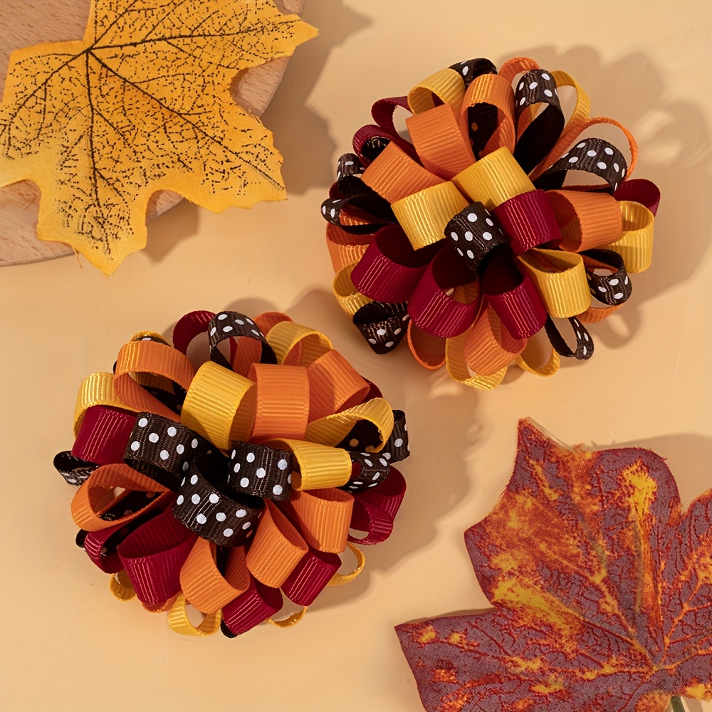 

2pcs Thanksgiving Hydrangea Floral Hair Clips Dots Decor Curly Hair Clips Accessories For Thanksgiving Party&ideal Gifts