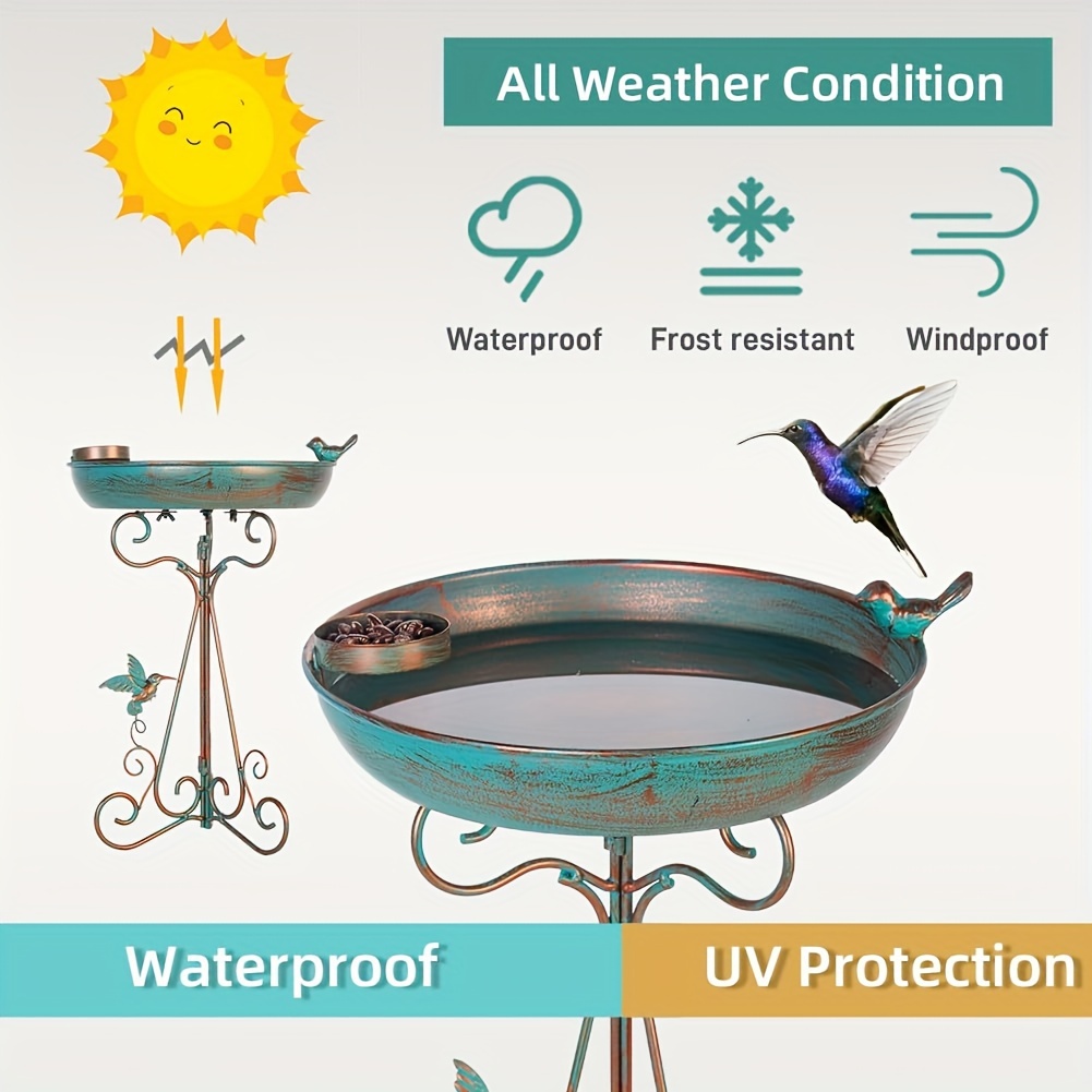 

Metal Pedestal Birdbath With Feeder - 12" Dia Bowl, Waterproof, Frost And Wind Resistant, Uv Protected, Large And Deep For Outdoor Garden Patio Yard (bronze)
