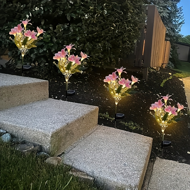 7 Lămpi de Grădină Solare cu Crin Roz, Stâlpi de Pământ Decorativi LED cu Alimentare Solară, Clasă IP65, Ideale pentru Grădini, Terase, Alei și Zone de Peisagistică