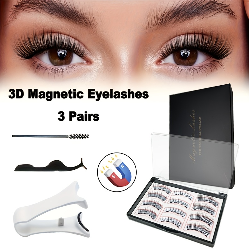 Image of Fnaccss 3d Magnetic Eyelashes Kit - 3 Pairs Reusable Self-adhesive False Eyelashes, No Glue Needed, Beginner-friendly, Strong Sweat-proof, With Applicator Tweezers For Natural Daily & Party Looks