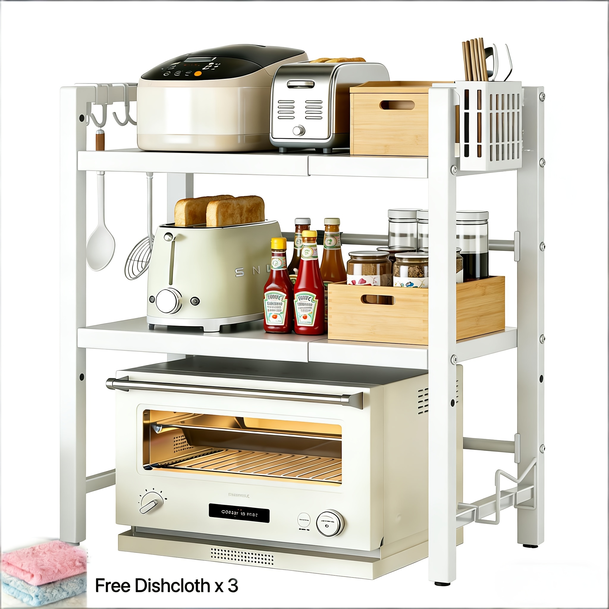 TEMU 2/3 Tier Extendable Thickened Microwave Oven Rack, Kitchen Appliance Storage Rack, Air Fryer Oven Rice Cooker Universal Countertop Rack, Height