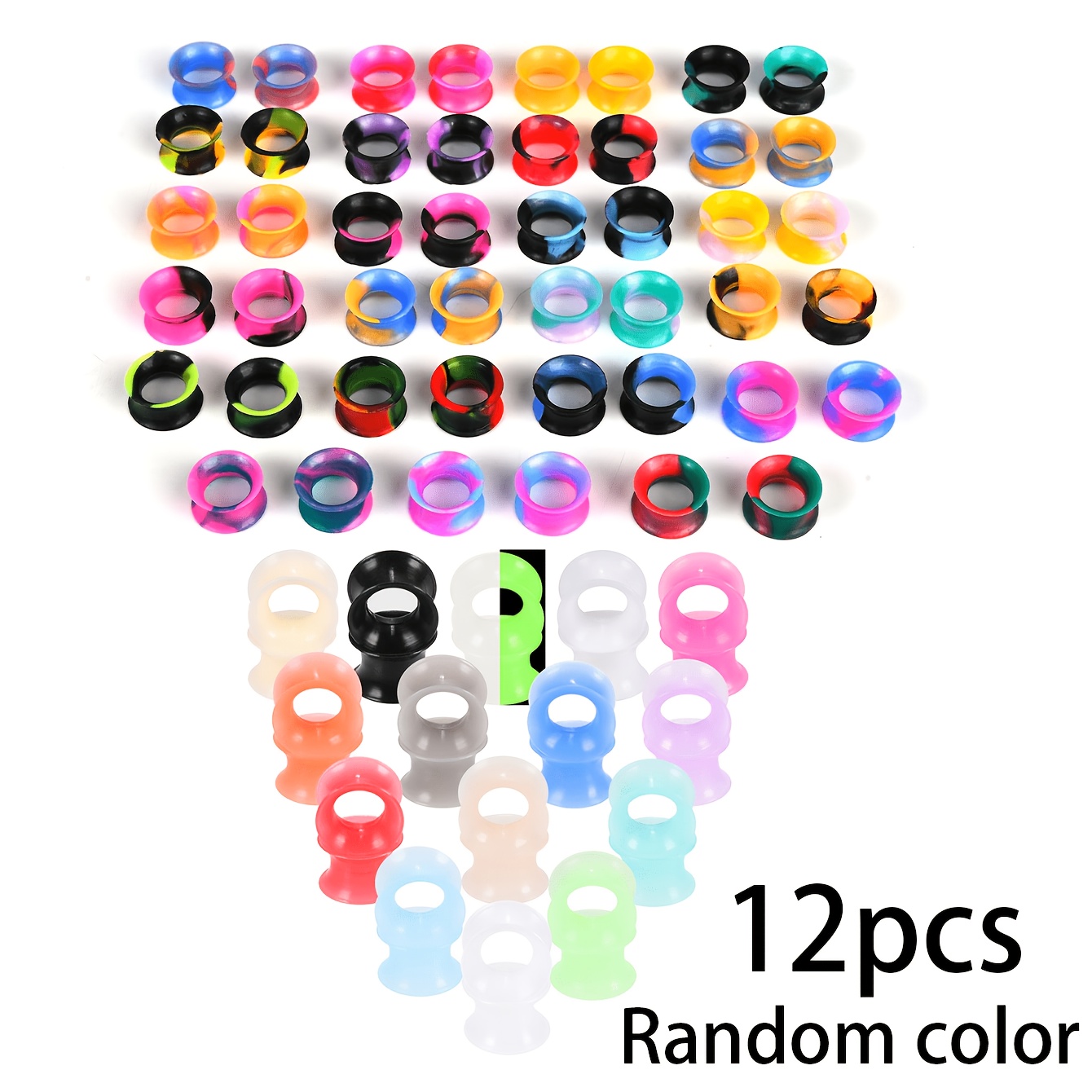 TEMU Juego de 12 dilatadores de oreja de bloques de color aleatorios