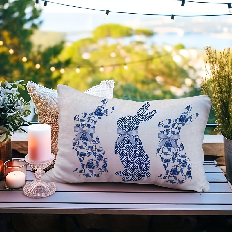 

1pc Contemporary Polyester Pillowcase 12x20 Inch - Machine Washable, Zippered Easter Cushion Cover With Floral Patterns, Ideal For Home Sofa Decor, Perfect Easter Gift, Rabbit Decor