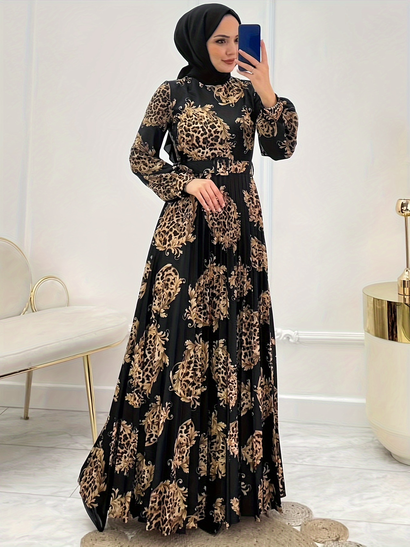 slim fit dress slacks Ruma Embroidered Modest Midi Tunic - Black/Gold | Muslim Clothing main image 1