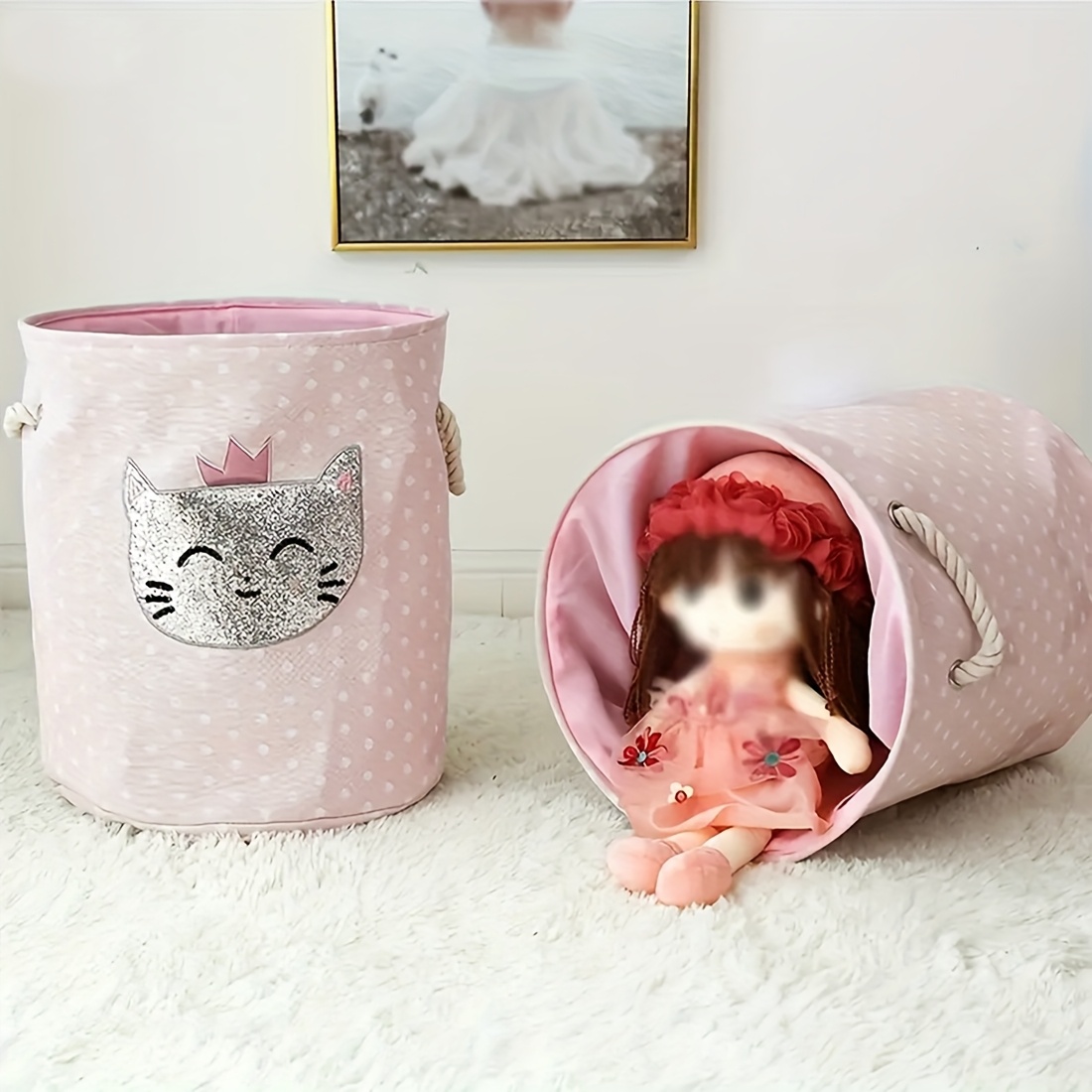 Große Faltbare Wäschekörbe Aus Jute – 40x55 Cm, Wasserdicht Mit Ledergriffen, Für Schlaf- & Kinderzimmer