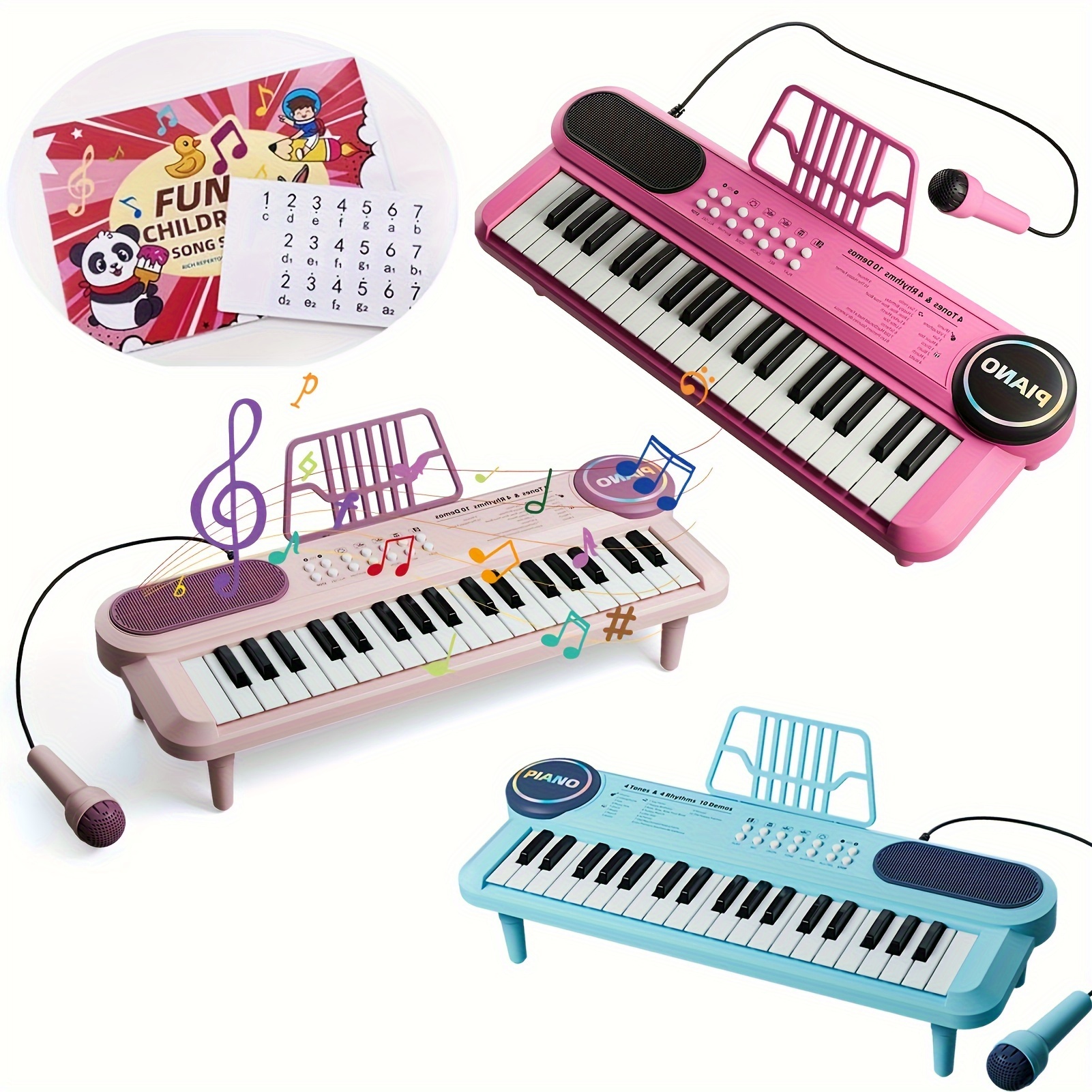 1pc keyboard piano with microphone and music stand 37 key portable learning instrument abs multicolor ideal for beginners early music education gift for boys and girls halloween and christmas details 0