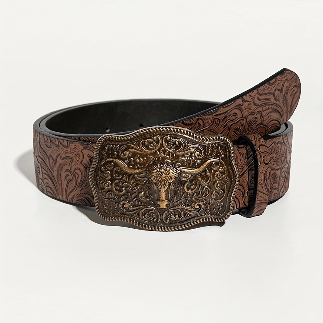Fashionable Western Cowboy Head Big Pu Emobossed Decor Belt
