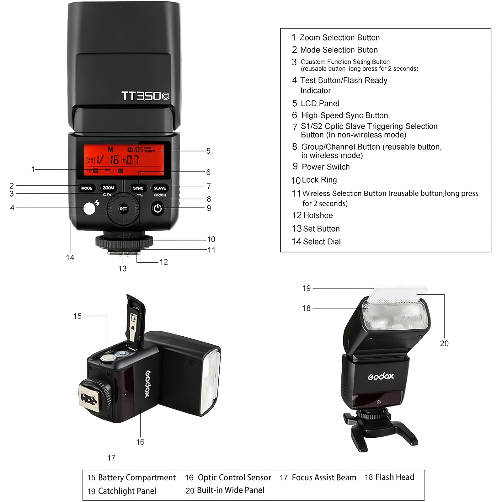  tt350c ttl flash (versione ), wireless gn36 2.4g, tempo di ricarica di 1.5 secondi, sincronizzazione ad velocità di 1/8000 di secondo, regolazione della potenza a 14 , per riprese di matrimoni/ /vlog Dettagli dell'articolo 2
