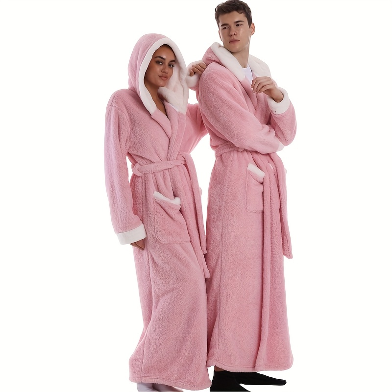 1 stuks Extra Lange Badjas - Dikke Winter Badjas met Capuchon, Pluche Fleece-achtige Textuur, Elegante Badjas voor Thuis & Reizen voor Vrouwen/Mannen, Rood-Paars/Roze/ - Knus, Wasdoekjes
