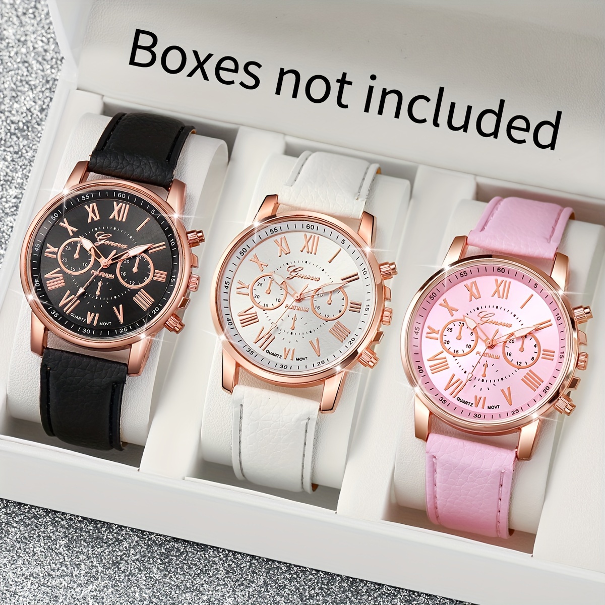 

3pcs Fashionable And Simple Roman Watch Round Quartz Watch Leather Wrist Ideal Choice For Gifts